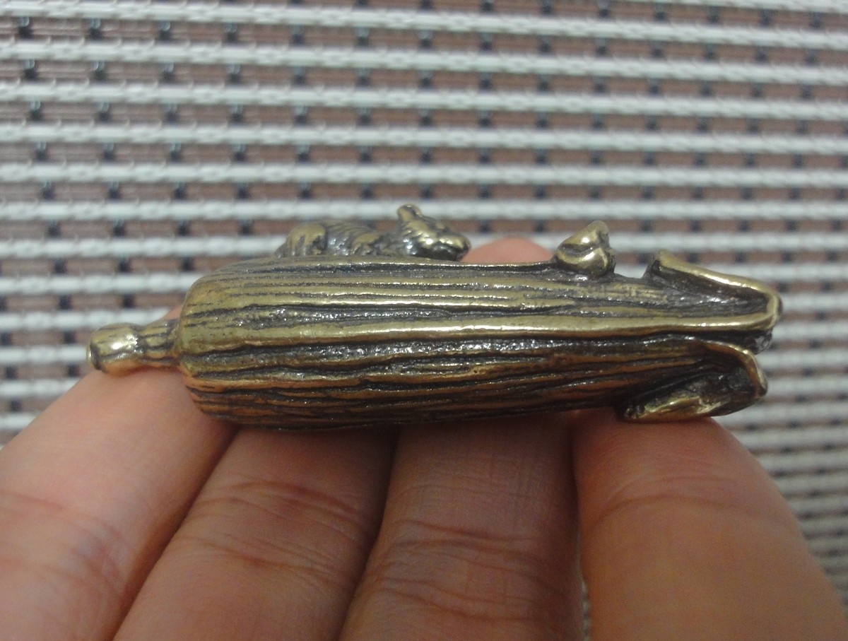Solid Brass Mouse on Corn Statue Pendant Vintage Style Bag Charms Gift for Her