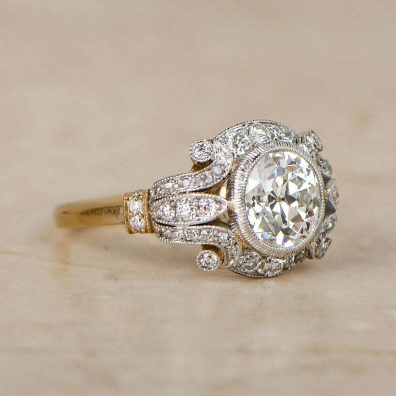 Art Deco Round Cut Lab Created Diamond Wedding 14K Yellow Gold Filled Gift Ring