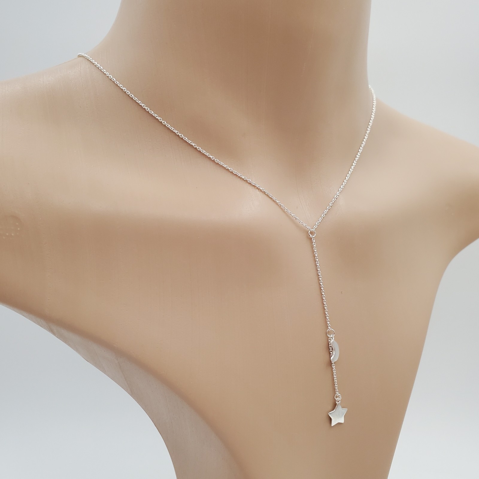 VTG 925 Moon Star Y Drop Necklace Adjustable 28in Sterling Silver 3.2g Celestial