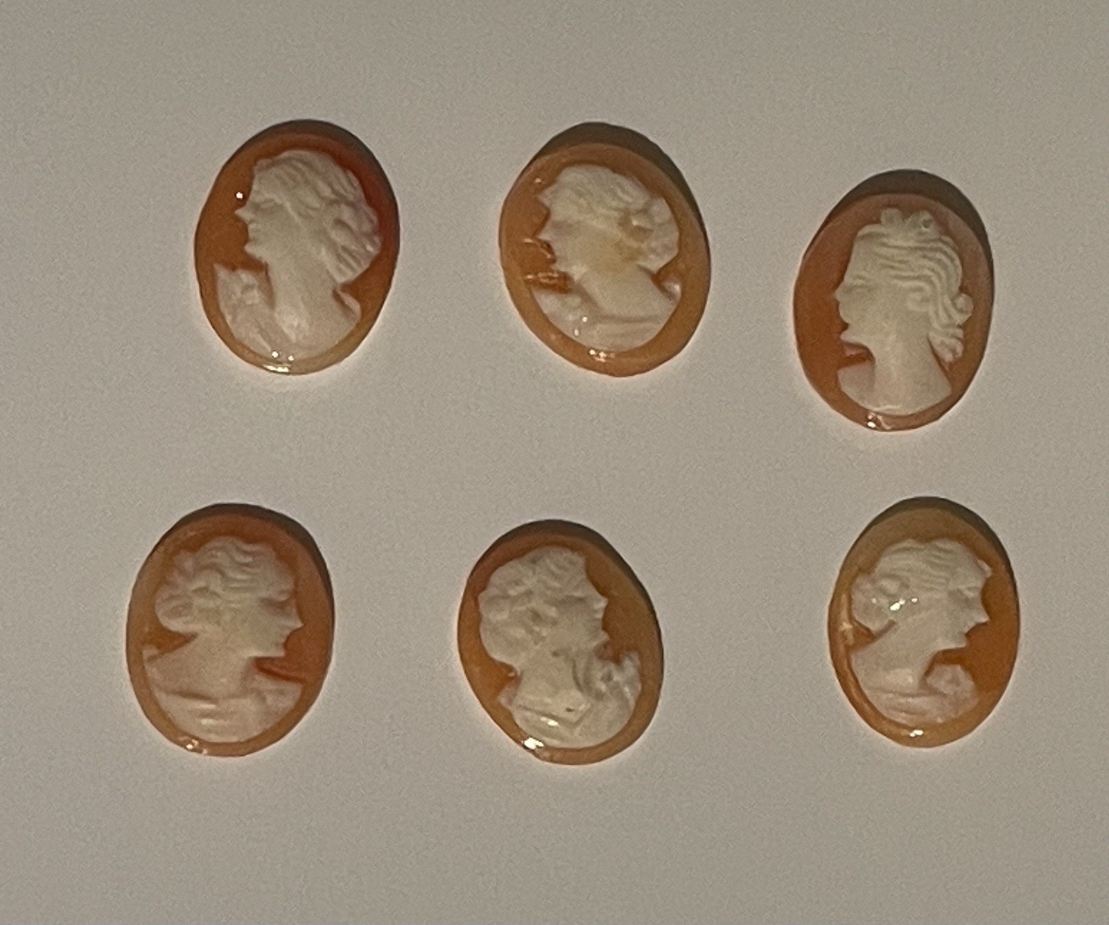 Lot Of 6 Loose Vintage Unmounted Carved Cameo Shell of Woman’s Profile 12X10mm