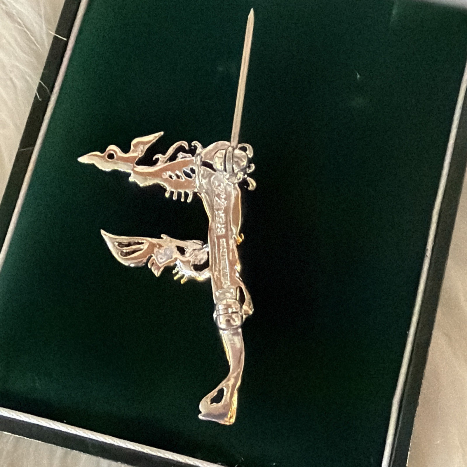Erte F Initial Vintage Sterling & Gold Plate Brooch Pin