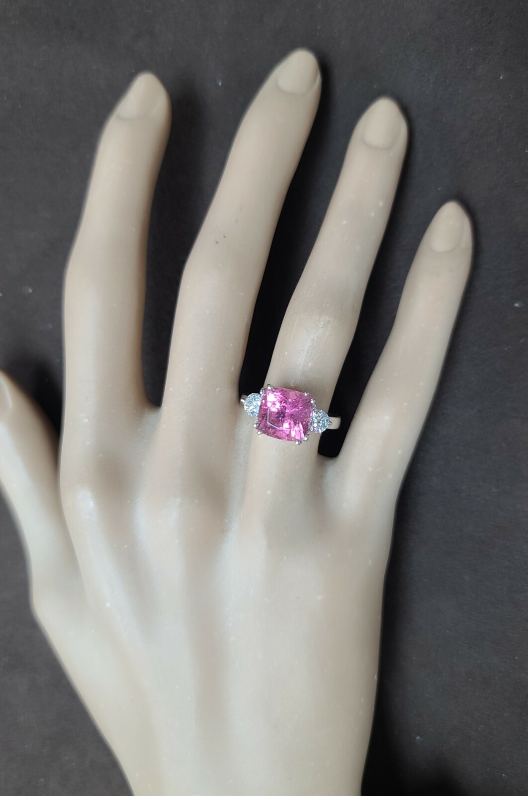 Vintage 14K White Gold Engagement Ring 3.86CT.Natural Pink Tourmaline radiant