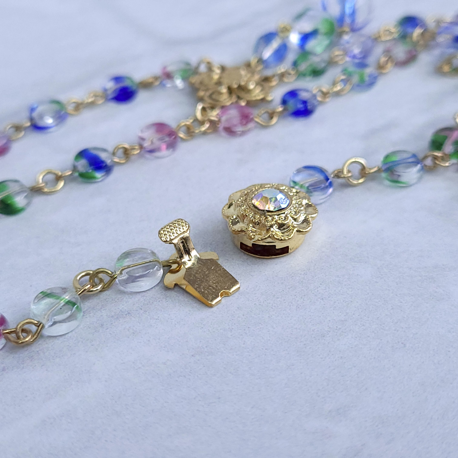 Iris Glass Necklace 18” Multicolor Czech Vintage Beads Women`s Jewelry