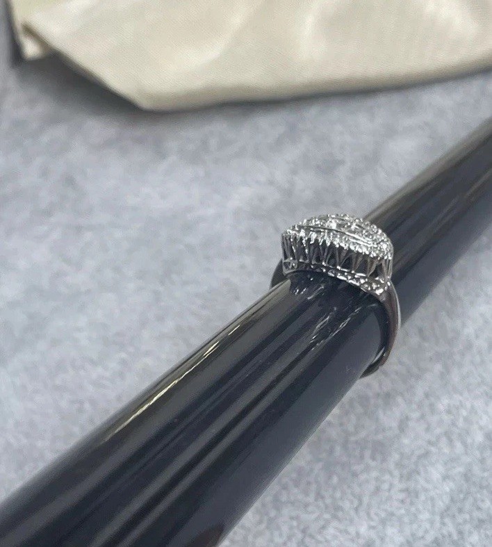 18k White gold HGE Heavy Gold Electroplated Cz Rhinestone Ring Vintage Size 7