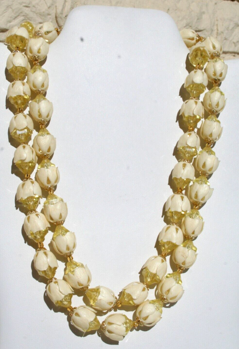 Vtg West Germany Necklace Signed Double Strand Acrylic Plastic Lucite Flowers