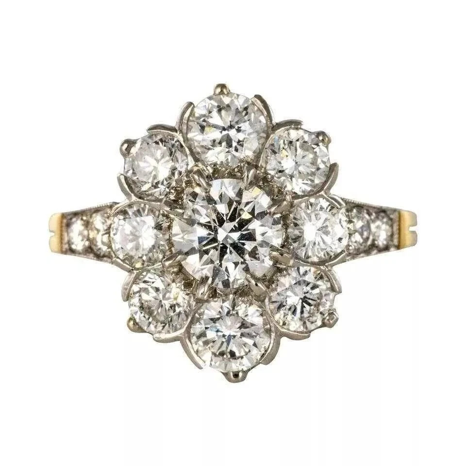 2.10Ct Art Deco Vintage Round Cut Lab Created Diamond Engagement 925 Silver Ring