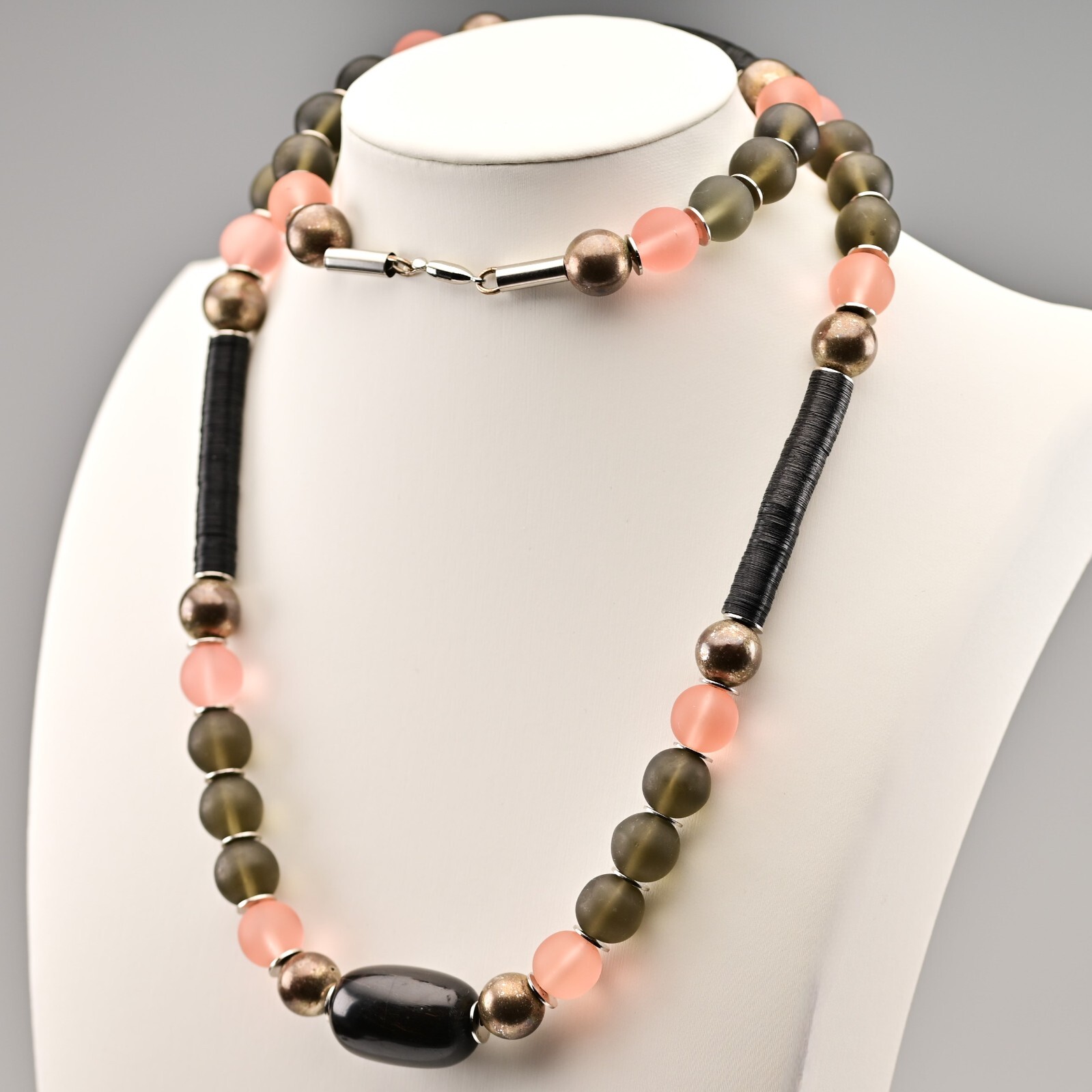 Vintage Original Sterling Silver Smoky Quartz Beaded Gemstone Estate Necklace