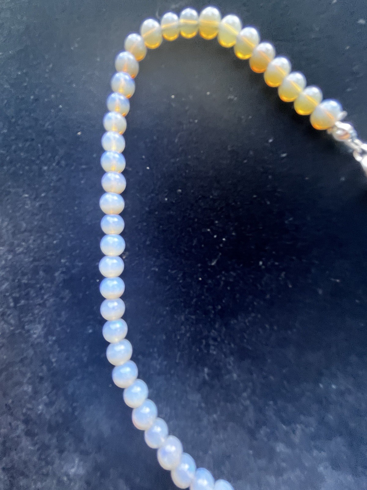 Australian Opal Bead Necklace SS Silver Clasp Round Beads Good Color 18” #1