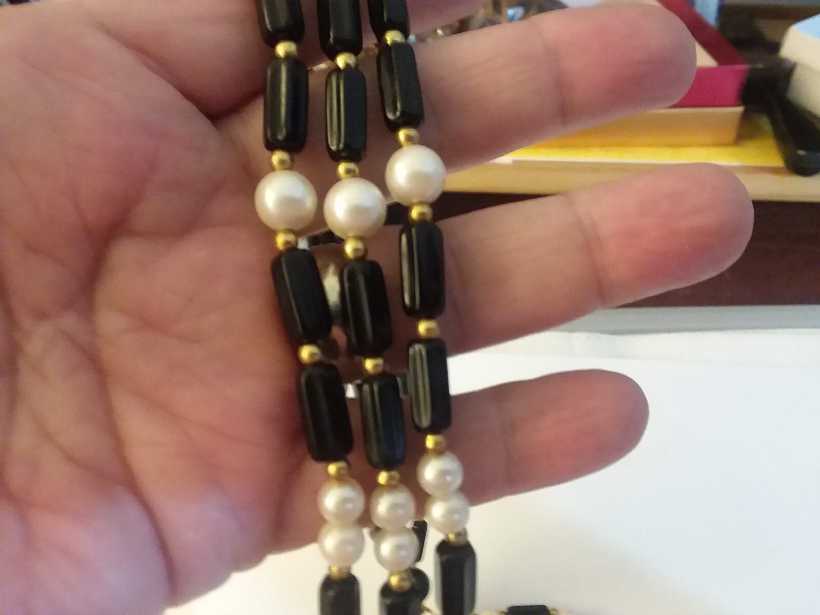 24″ Black and Faux Pearl “TM Trifari” Multiple Strand Necklace 05-01-2024