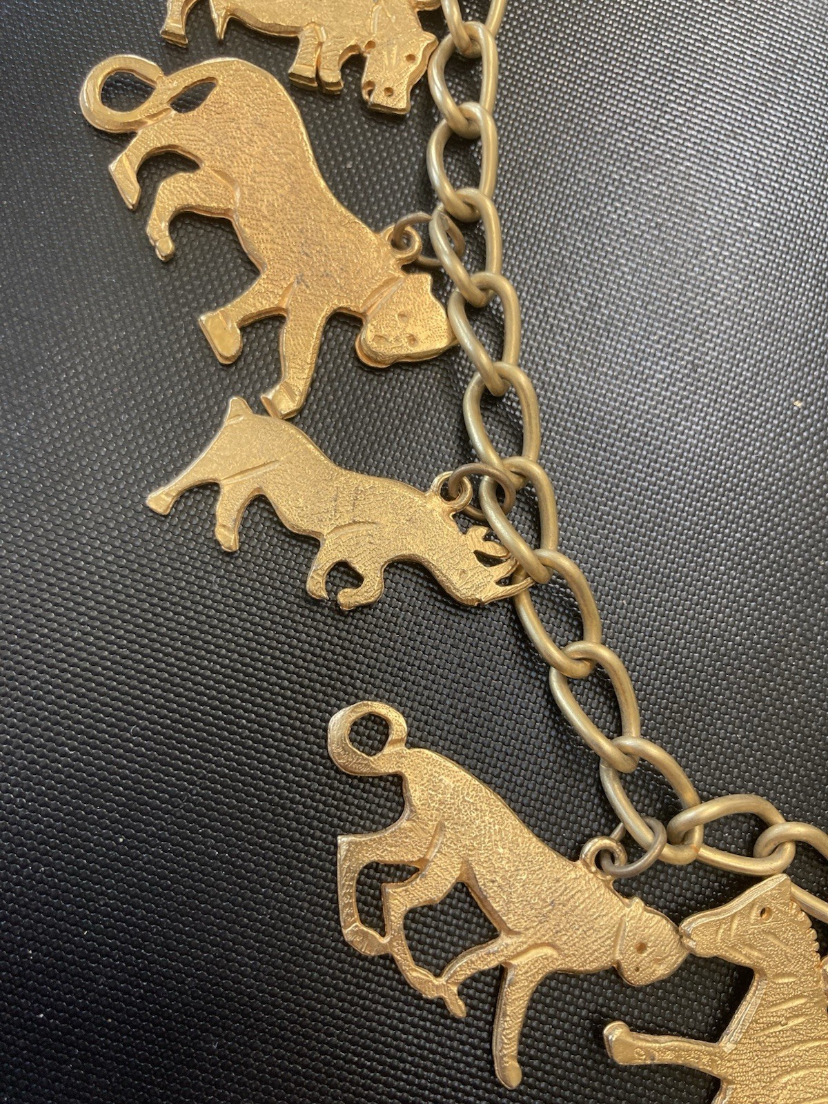 Statement Necklace Gold tone Animals Vintage Necklace African Safari Charm