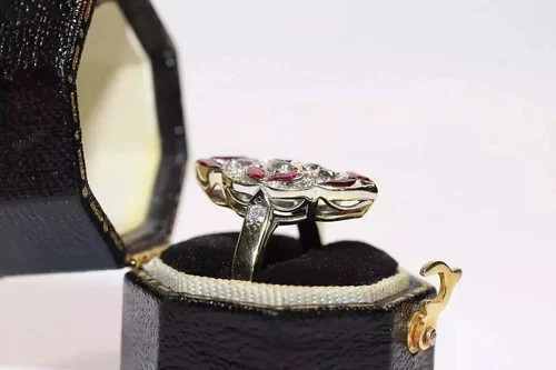 Art Deco Style Round Cut Lab Created Diamond 14K Yellow Gold FN Engagement Ring