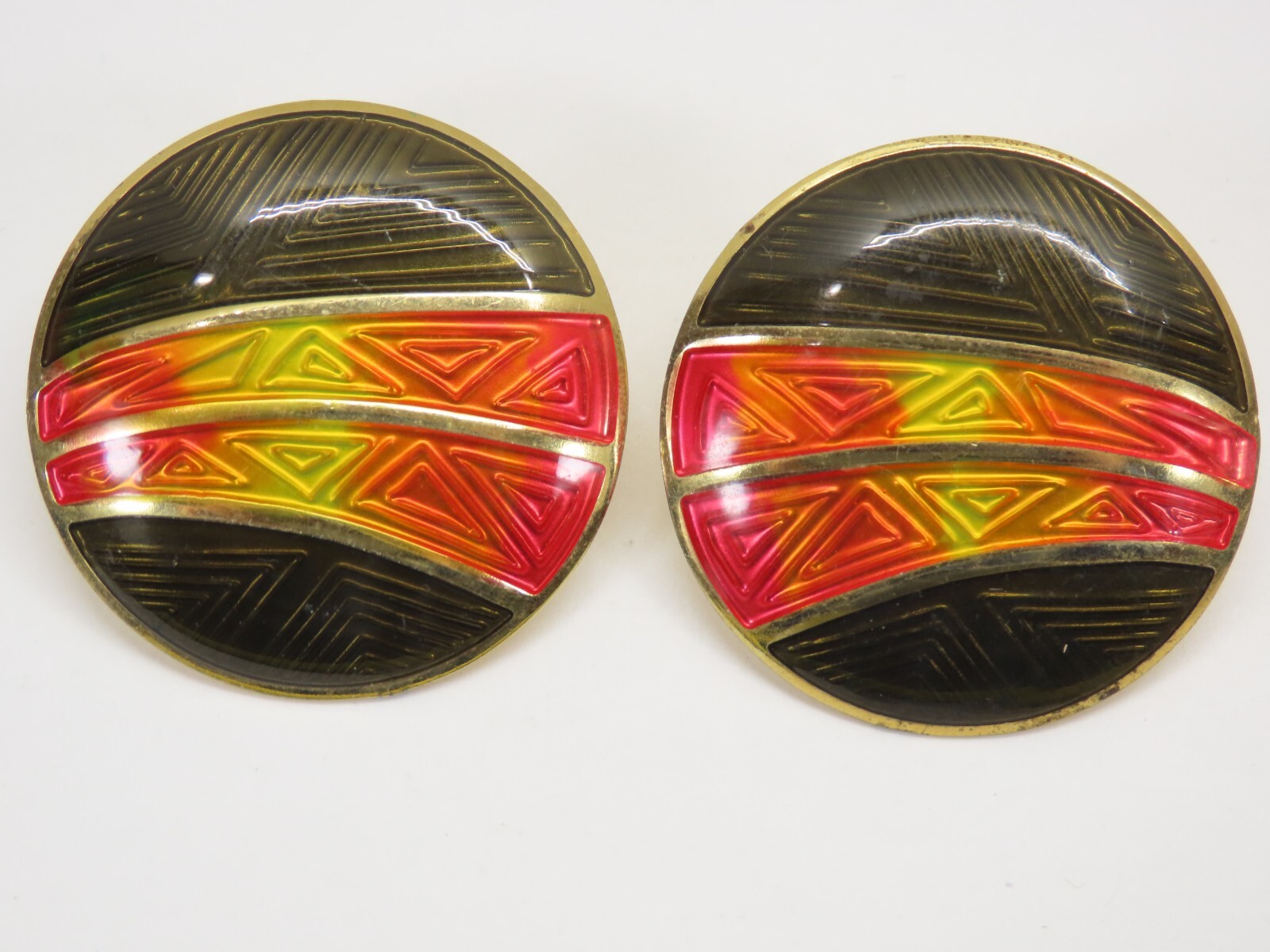 Vintage Signed Berebi Enamel Earrings Round Cloisonne Pierced D2389