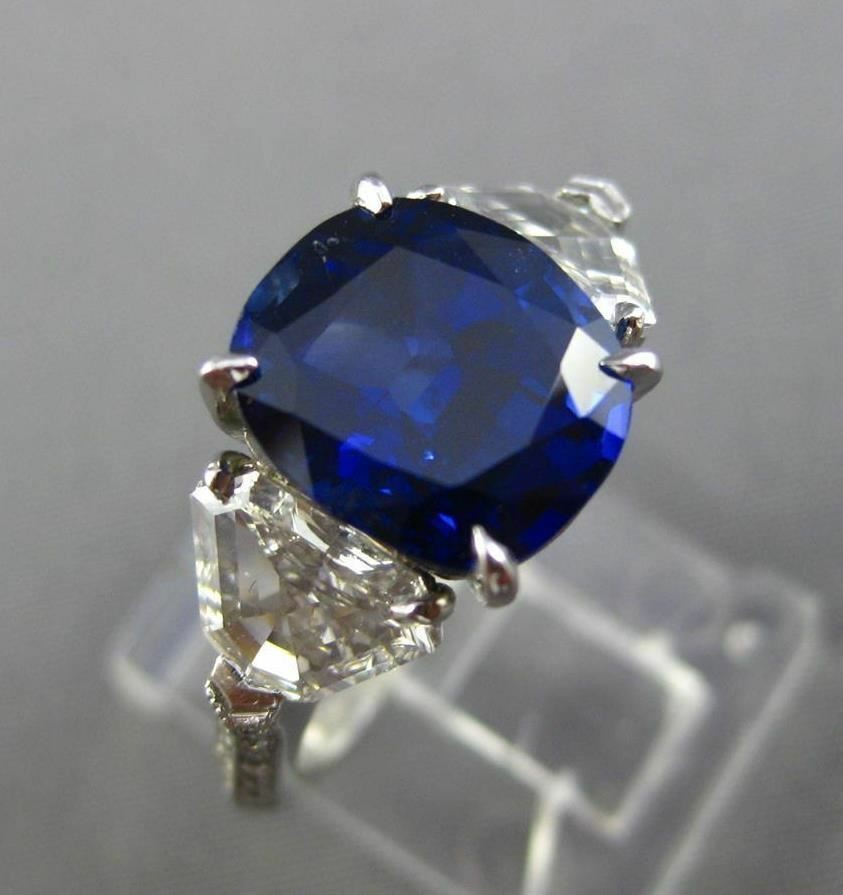 LARGE CERTIFIED 5.35CT DIAMOND & SAPPHIRE NONE HEATED PLATINUM ENGAGEMENT RING