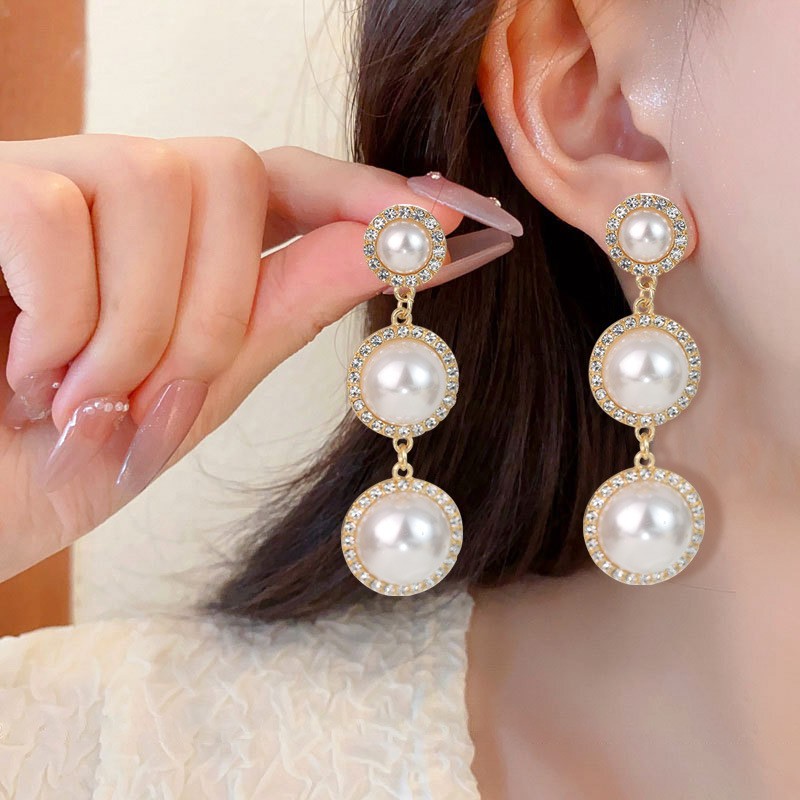 European and American Baroque Pearl Earrings – Retro Full-Diamond Pearl Studs