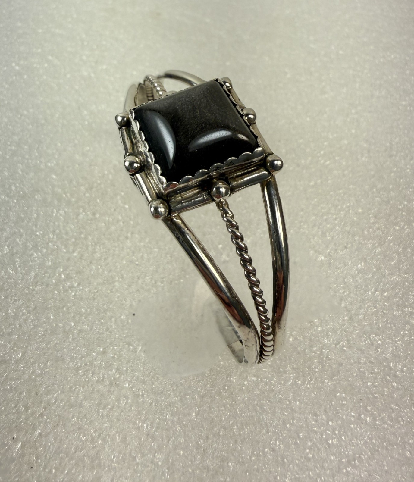 Vintage Sterling Silver Dark Grey Stone Cuff Bracelet
