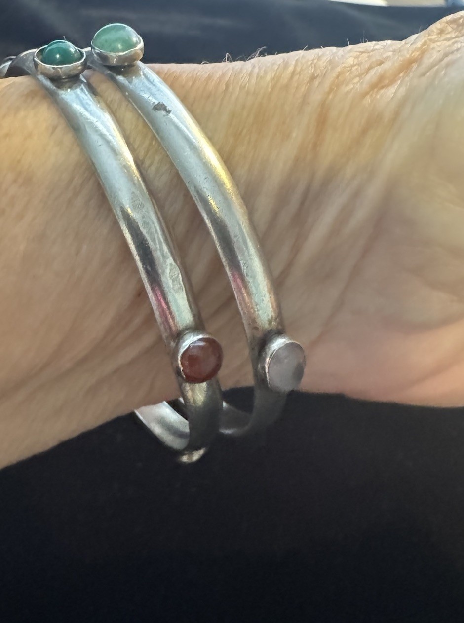Vintage Handmade Sterling Silver Bangle Bracelets MultiStone Tulla Booth @ 1980