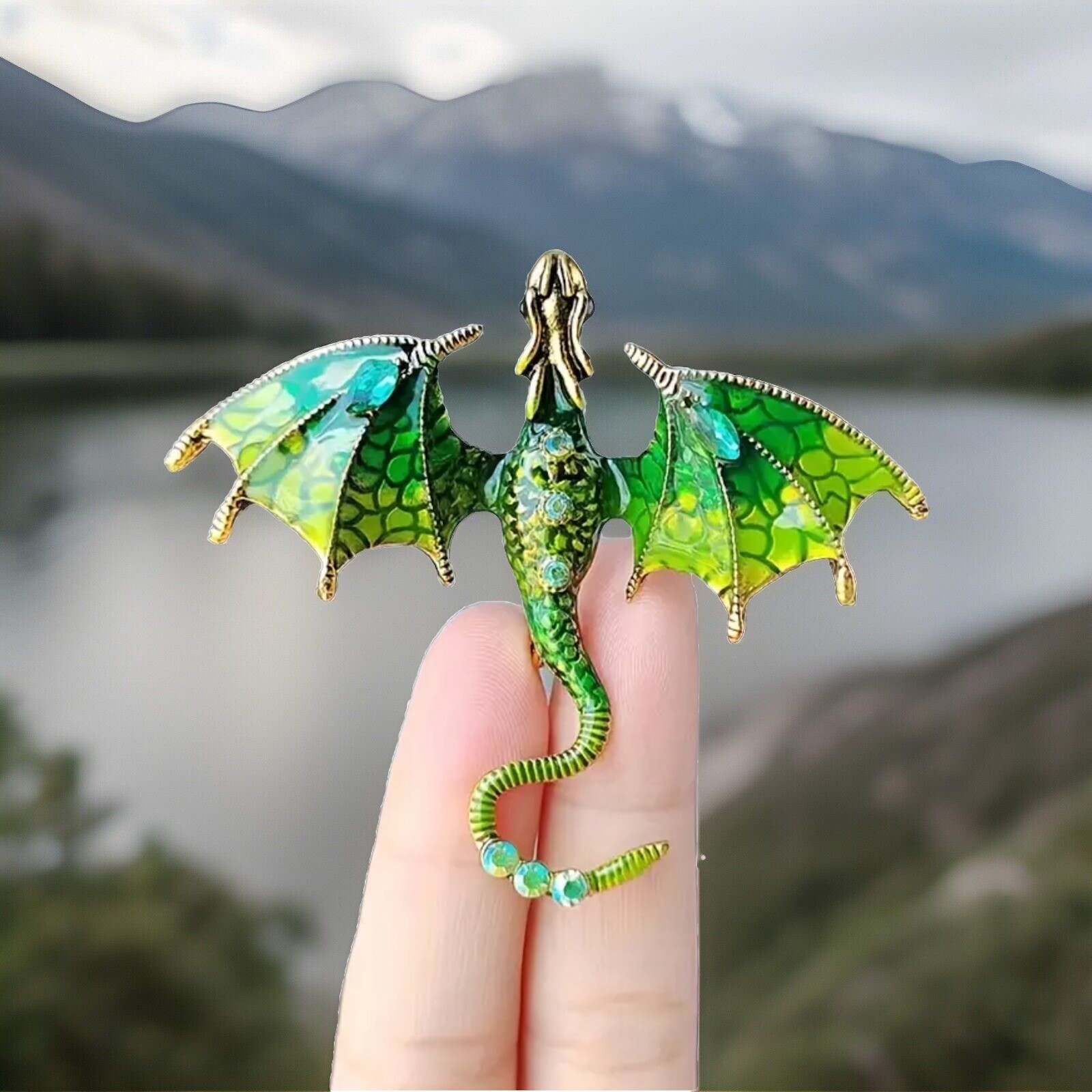 Retro Flying Dragon Green Painted Brooch Pendant US Seller No Drop Shipping