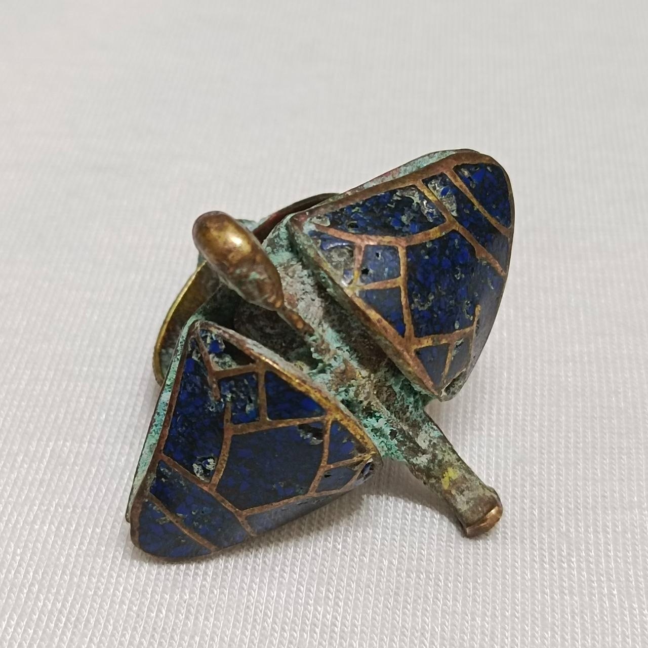 Egyptian Brass Ring Blue Turquoise Cabochon Handmade Vintage Style Jewelry