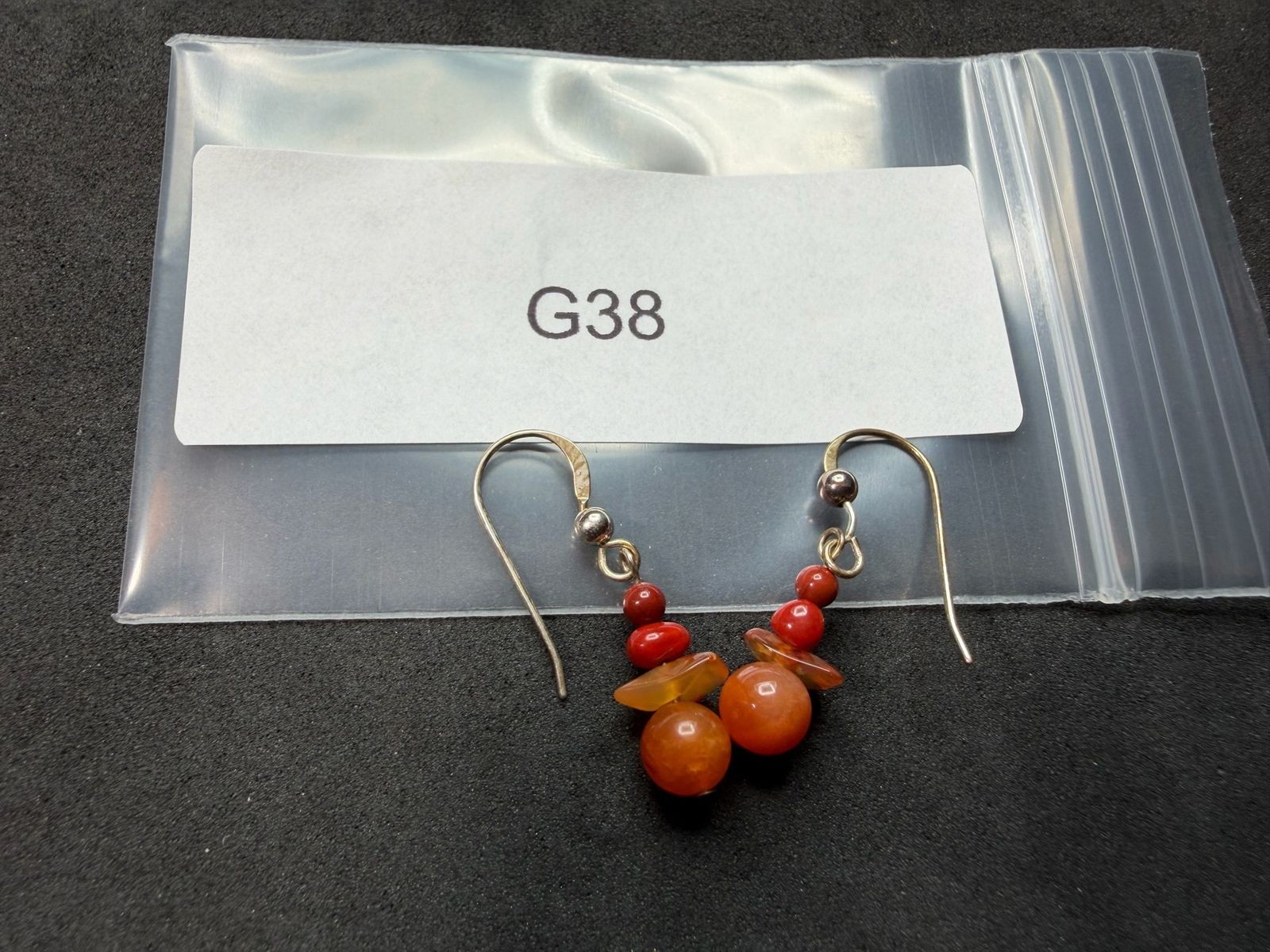 1.54g Vintage Sterling Silver 925 Dangle Earrings Red Orange Beaded Drop M
