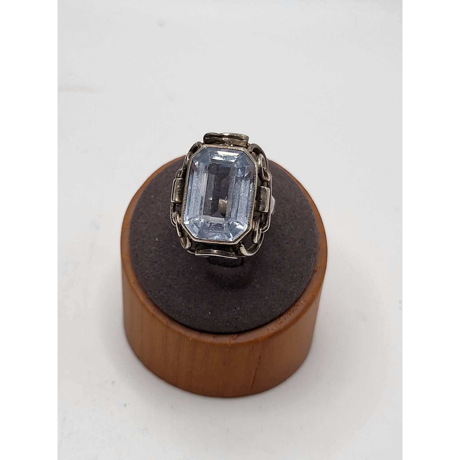 Vintage 835 Silver Blue Topaz Ring Art Deco Style Size 5