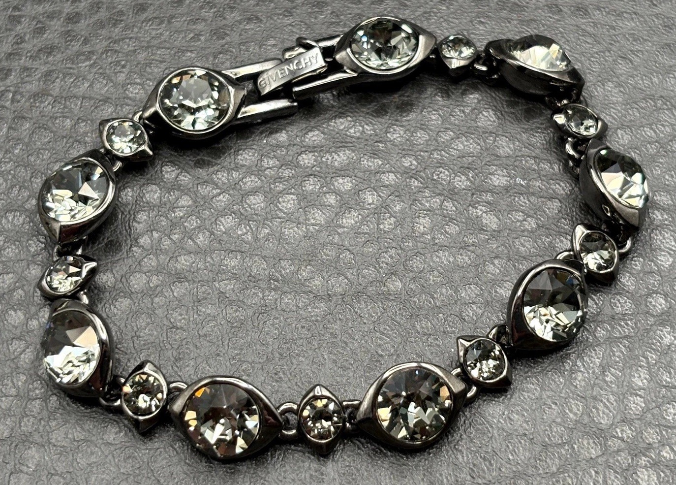 Vintage Y2K Givenchy Gunmetal Crystal Rhinestone Sparkling Tennis Bracelet