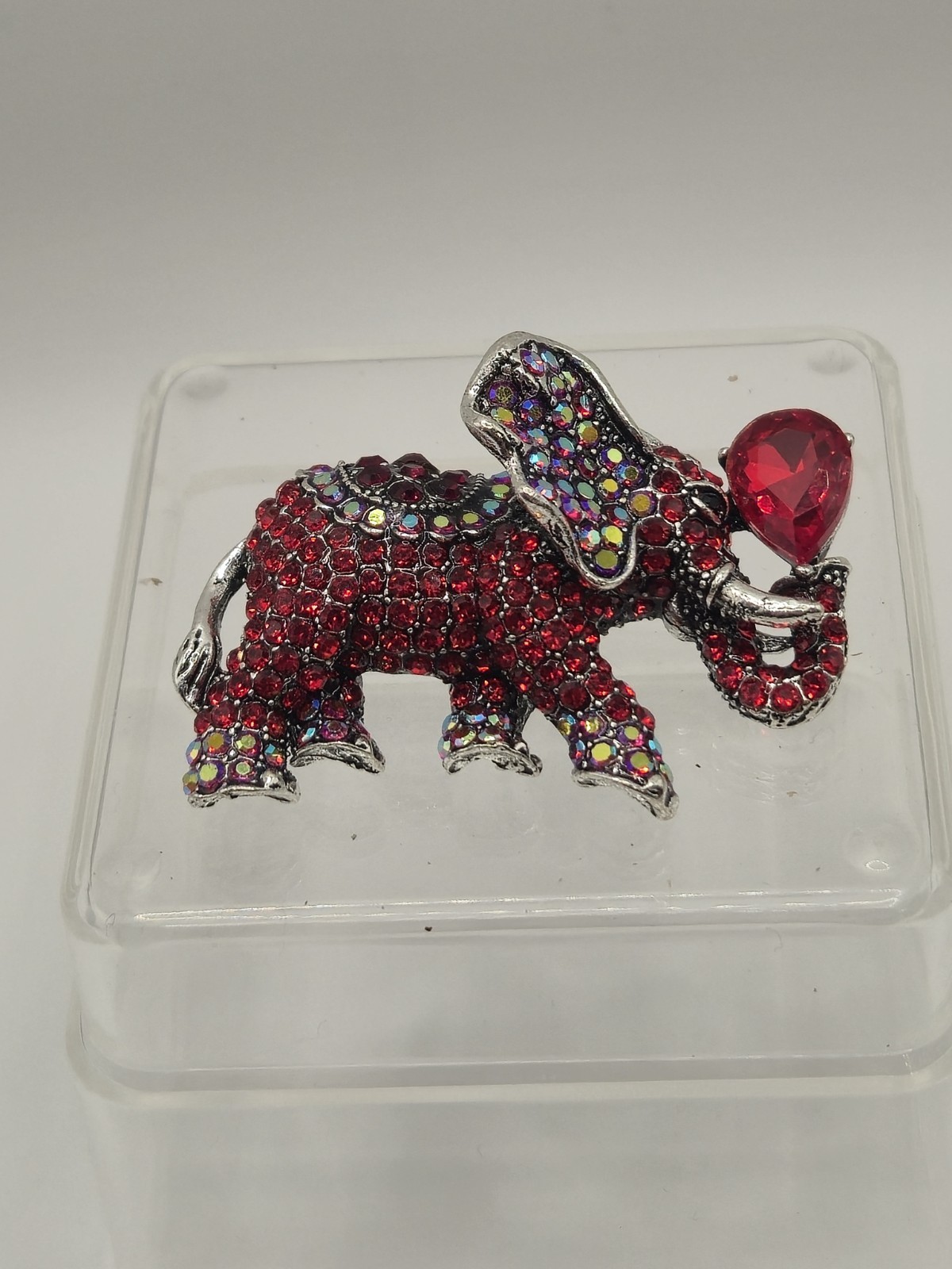 Red Rhinestone Elephant Brooch Unbranded