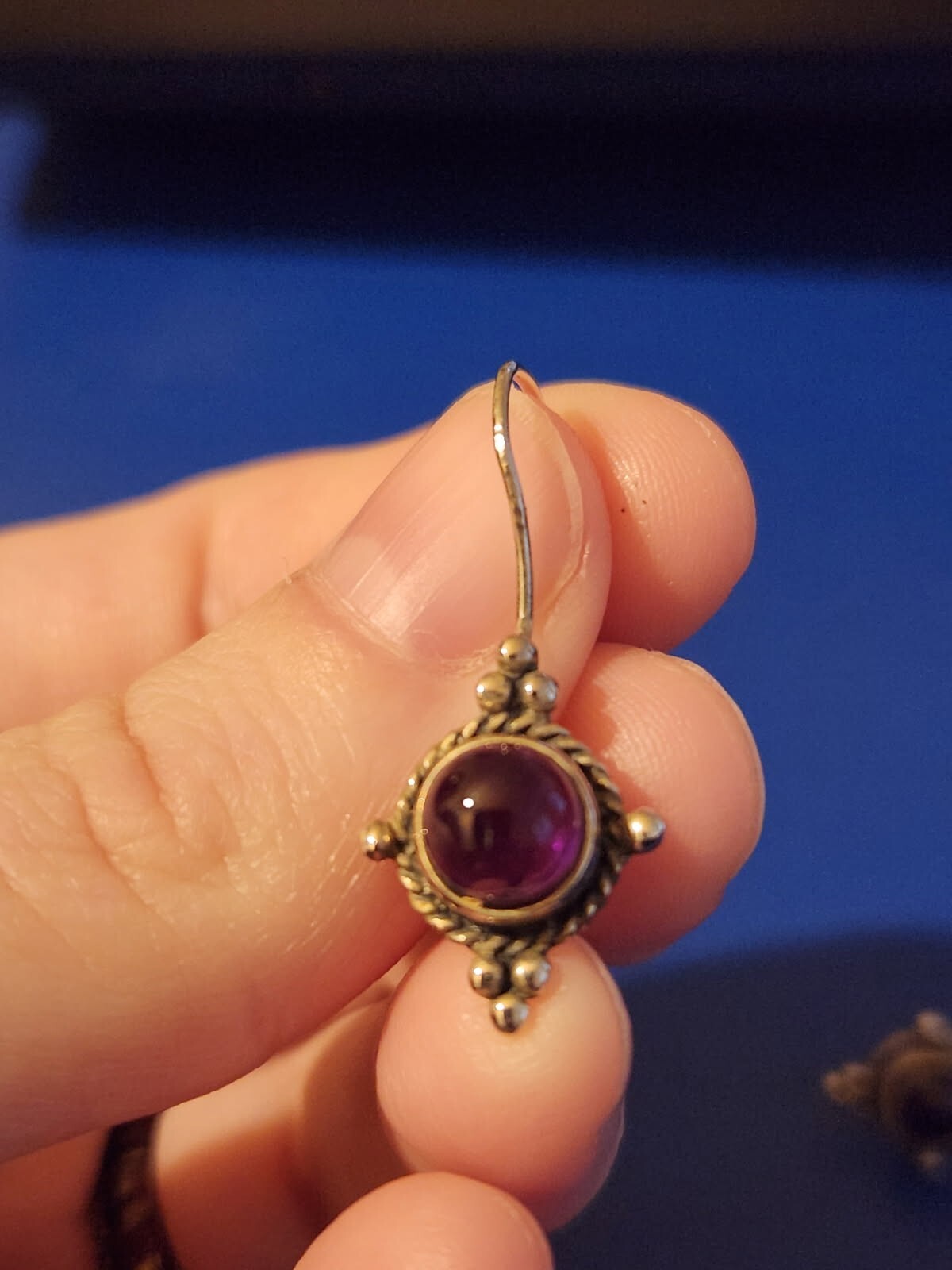 Sterling Silver Purple Stone Dangle Earrings