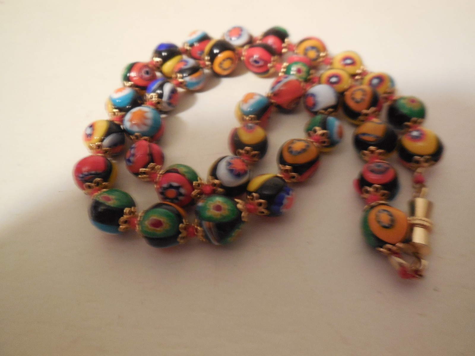 Vintage MUrano Millefiori Glass Bead Knotted Necklace, 17″