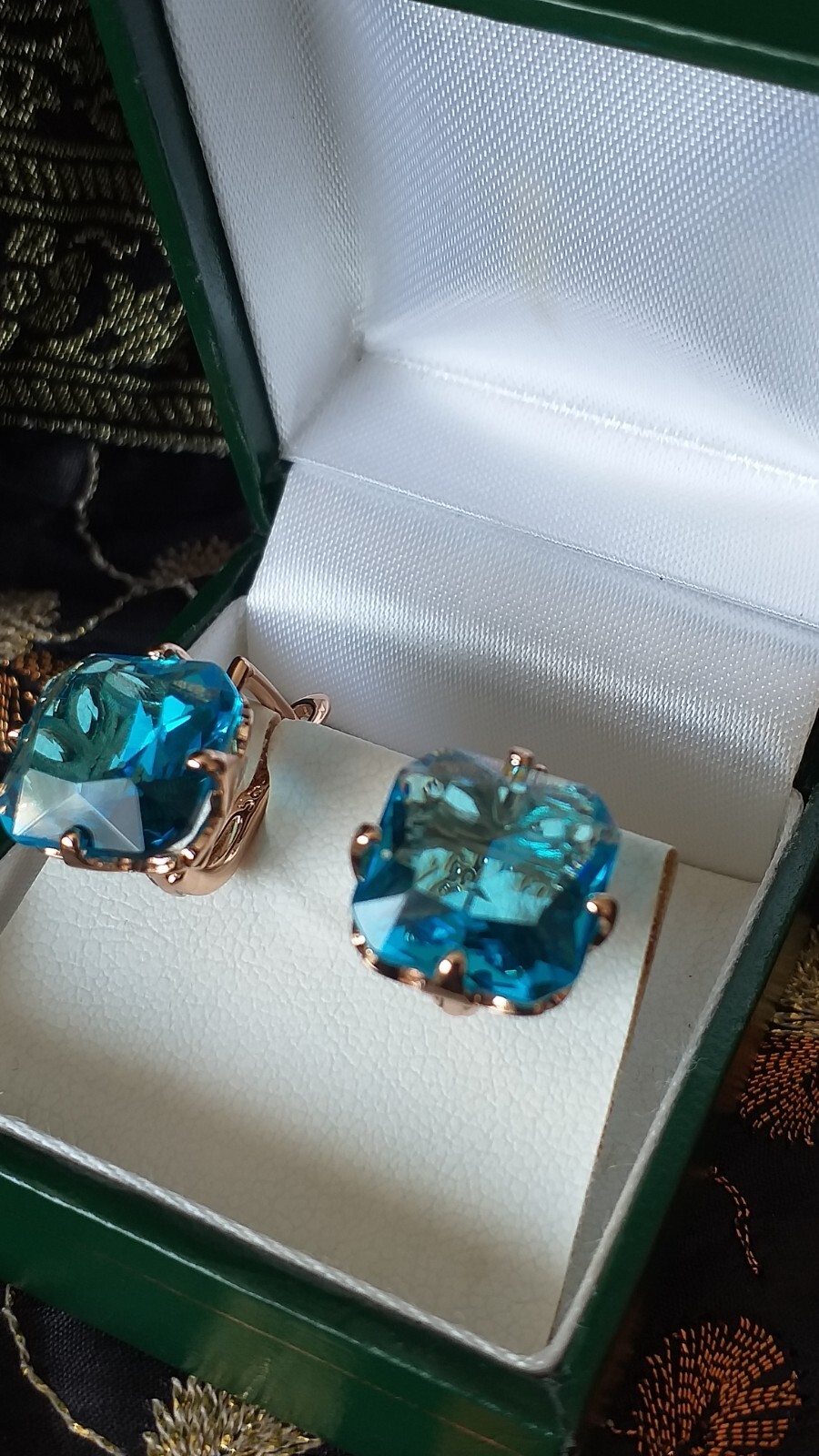 Vintage 1990-s 14 Ct Rolled Gold Large Blue Topaz Earrings-Hallmarked 585 RG