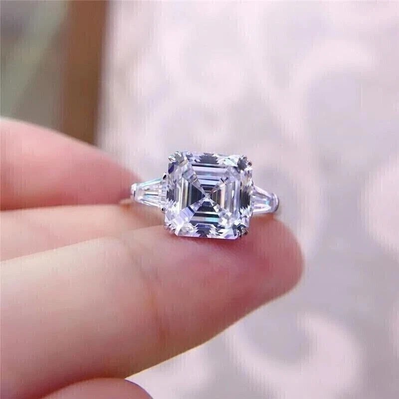 2.5Ct Asscher Cut VVS1 Lab Created Diamond Engagement 14K White Gold Finish Ring