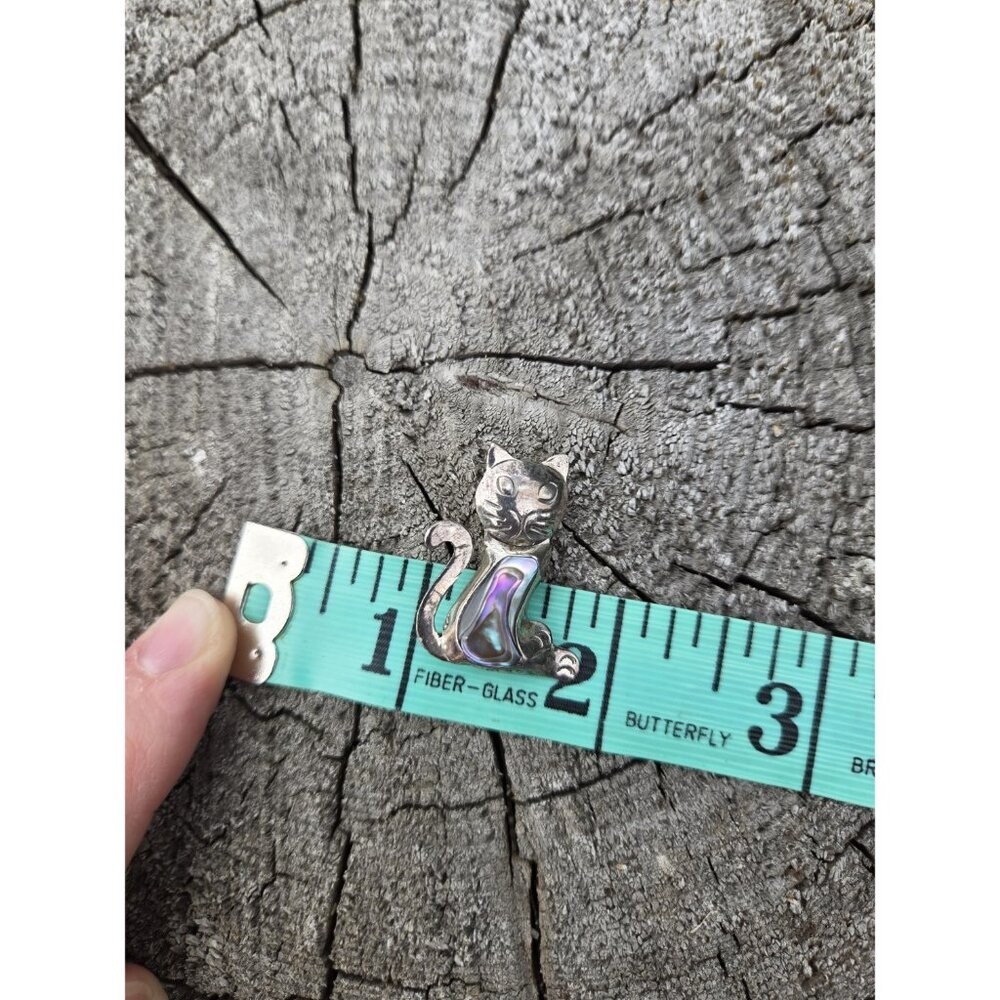 Taxco Cat Brooch Pin Abalone Shell Sterling Silver Vintage Jewelry Cute Retro