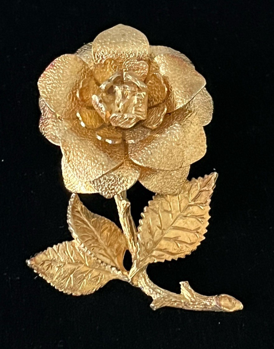 Vintage Gold Tone Layered Rose Flower Brooch Pin