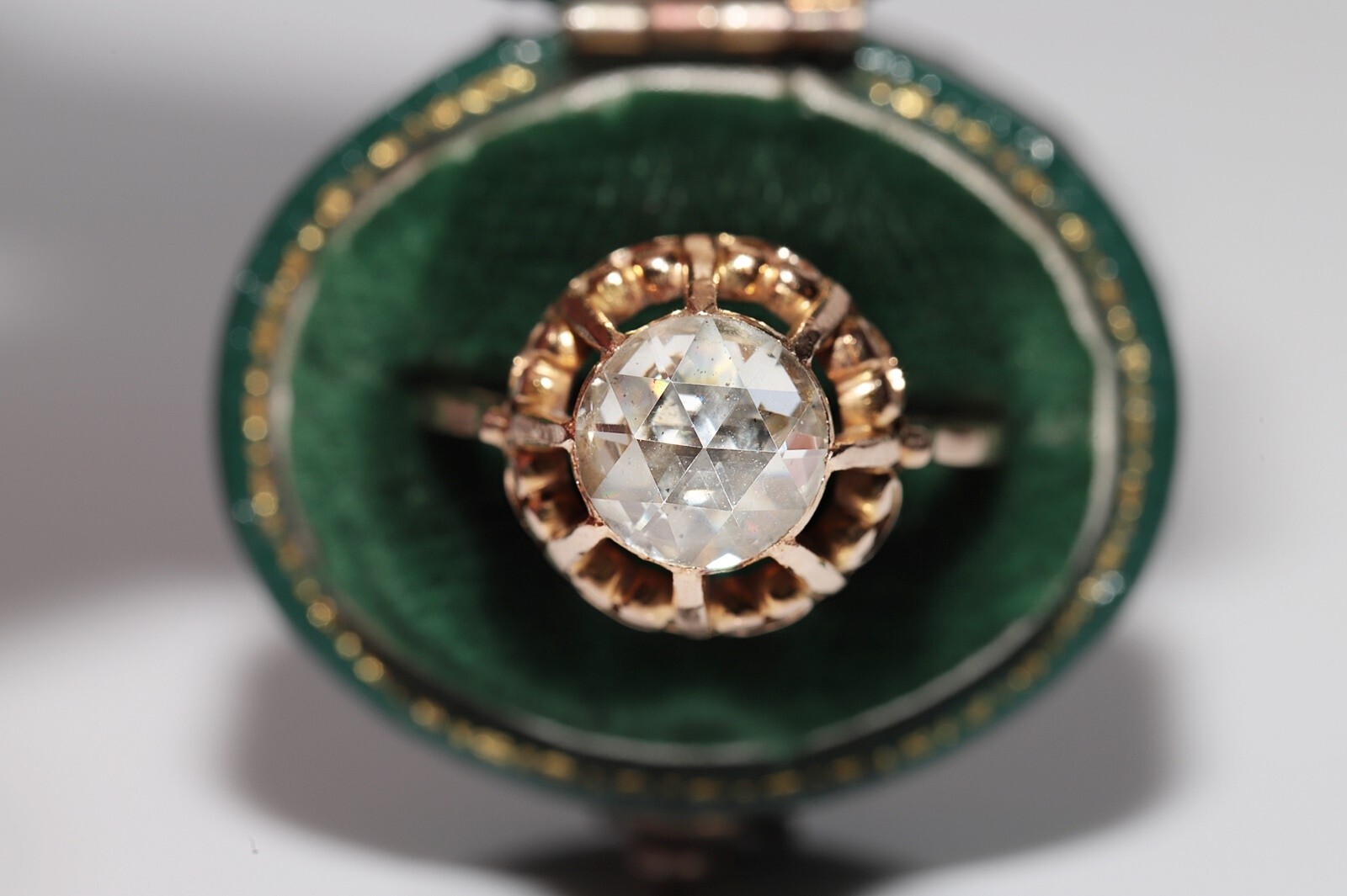 Antique Circa 1900s 18k Gold Natural Rose Cut Diamond Solitaire Ring