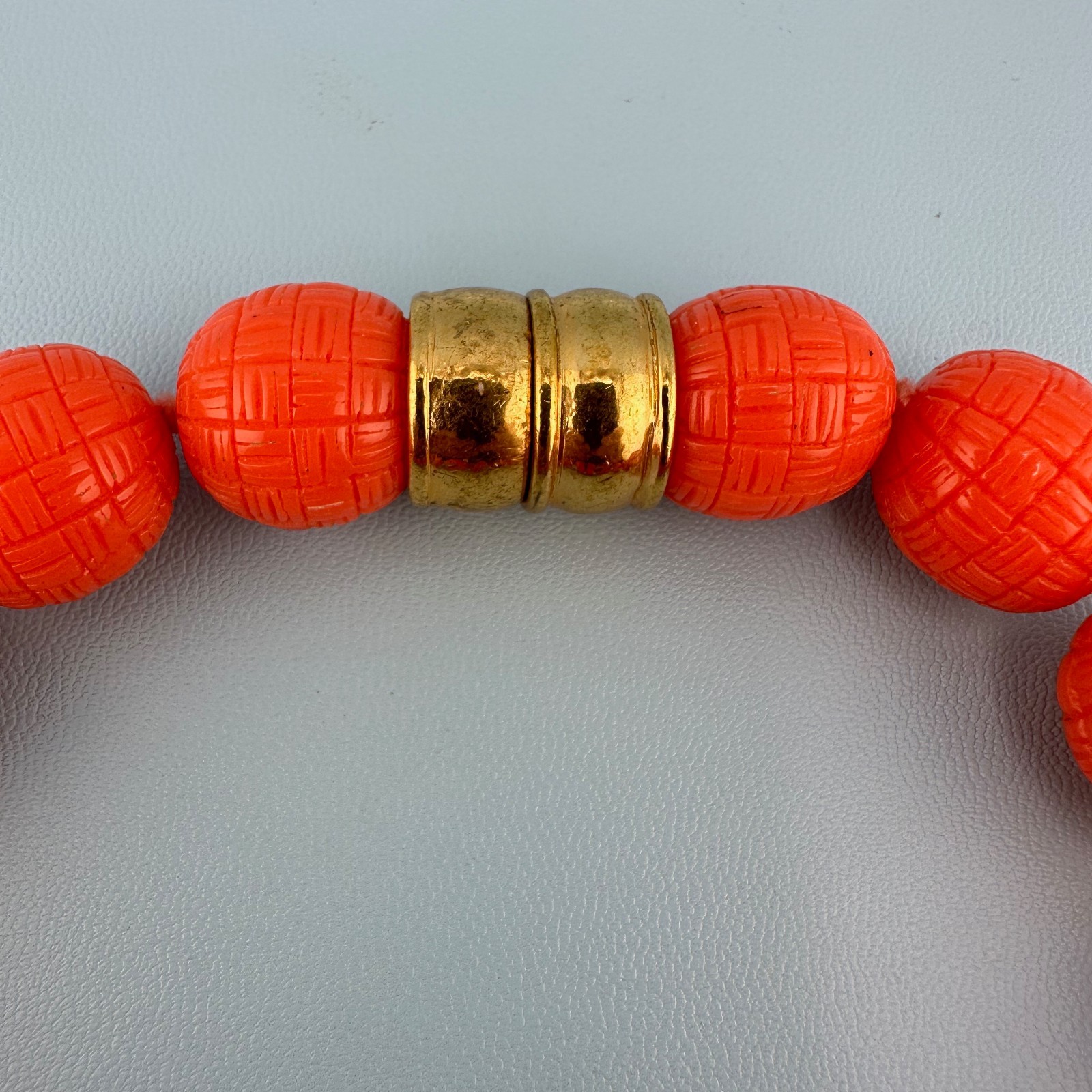 Vintage Chunky Orange Textured Bead Choker Collar Necklace Heavy Acrylic Retro