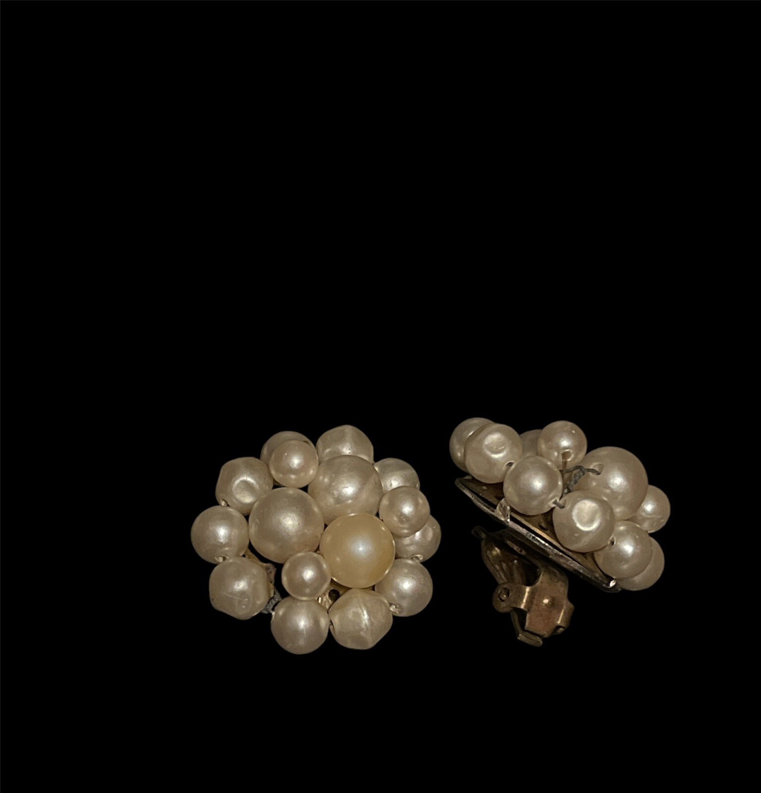 Vintage Beaded Cluster Clip On Estate Earring Lot 1950s Jewelry Hong Kong Japan