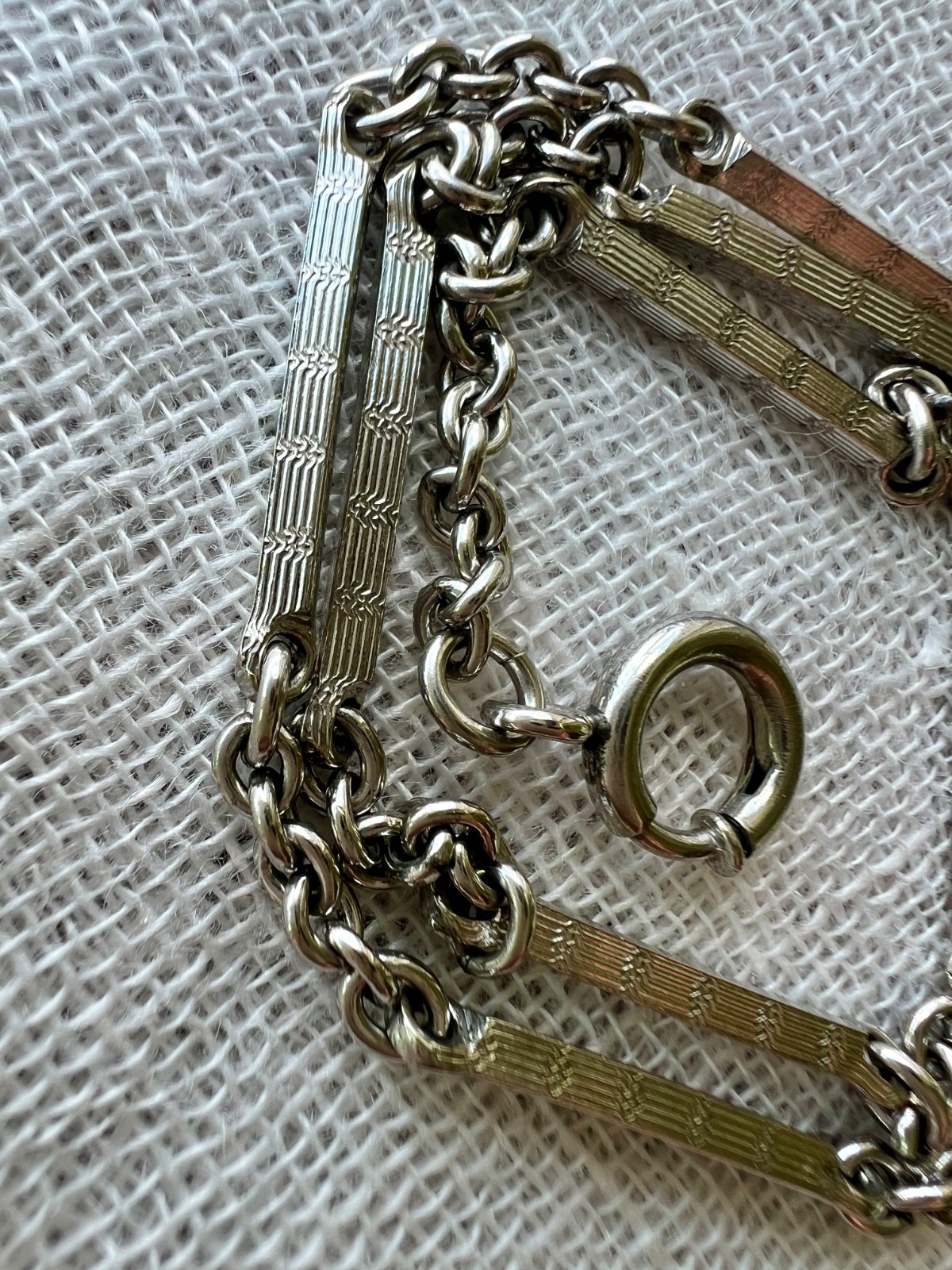 Vintage Mid Century 1/40 RGP White Gold Tone Watch Chain Bar Link Dog Clip 13.75