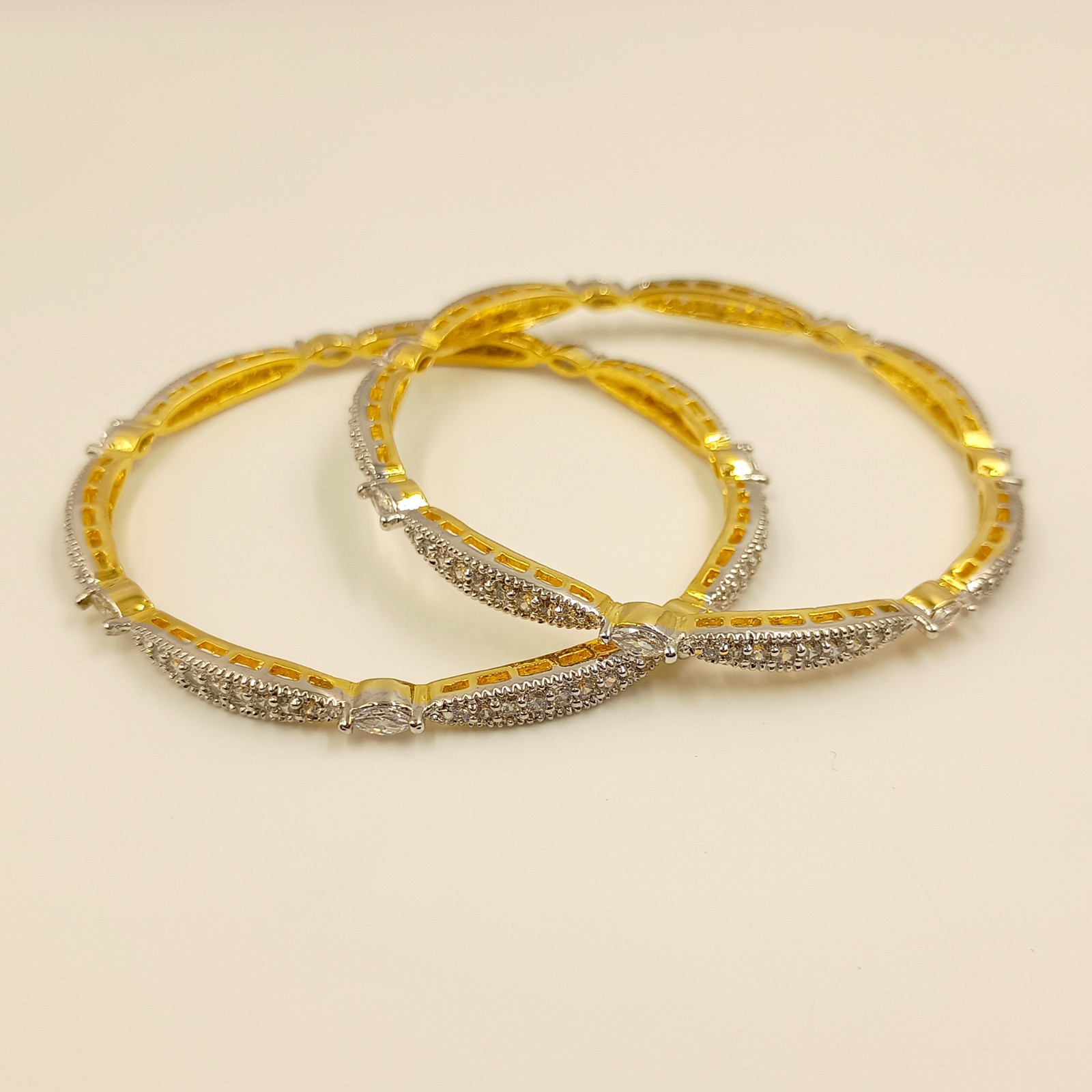 Handmade South Indian CZ Bangle Set 22K Gold Plated Bridal Wedding Jewelry Sets