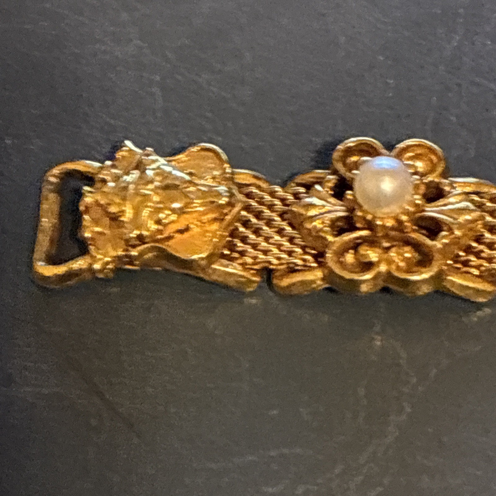 Vtg FLORENZA Victorian Revival Style Slide Bracelet Mesh 7 Embellished Slides 7”