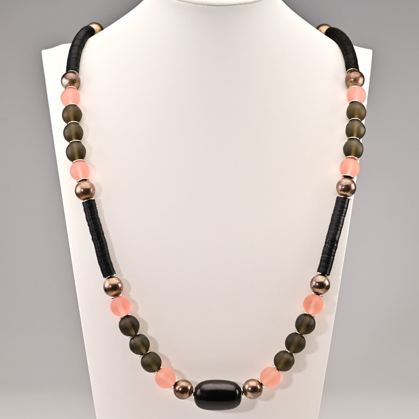 Vintage Original Sterling Silver Smoky Quartz Beaded Gemstone Estate Necklace