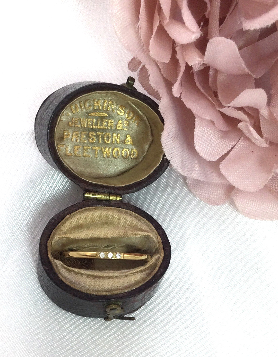 Vintage Jewellery Gold Band Ring with White Diamonds Antique Deco Dress Jewelry