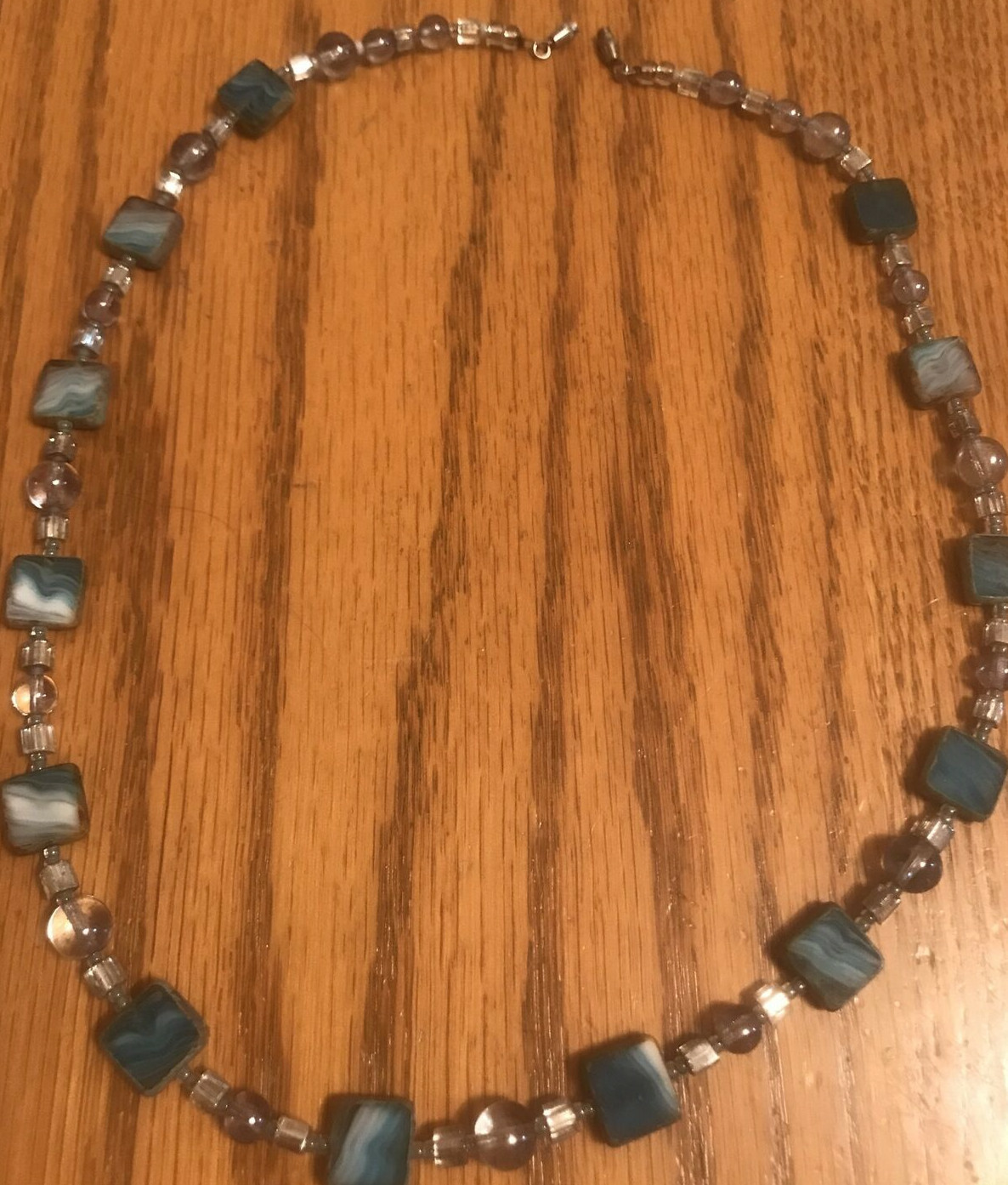 Acrylic Turquoise Clear Necklace Beads Screw Fastener 20 in Long VTG