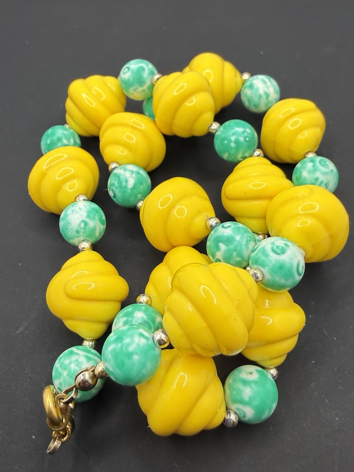 Vintage Yellow Green Acrylic Necklaces Lot of 2 Resin Long and Short Hong Kong
