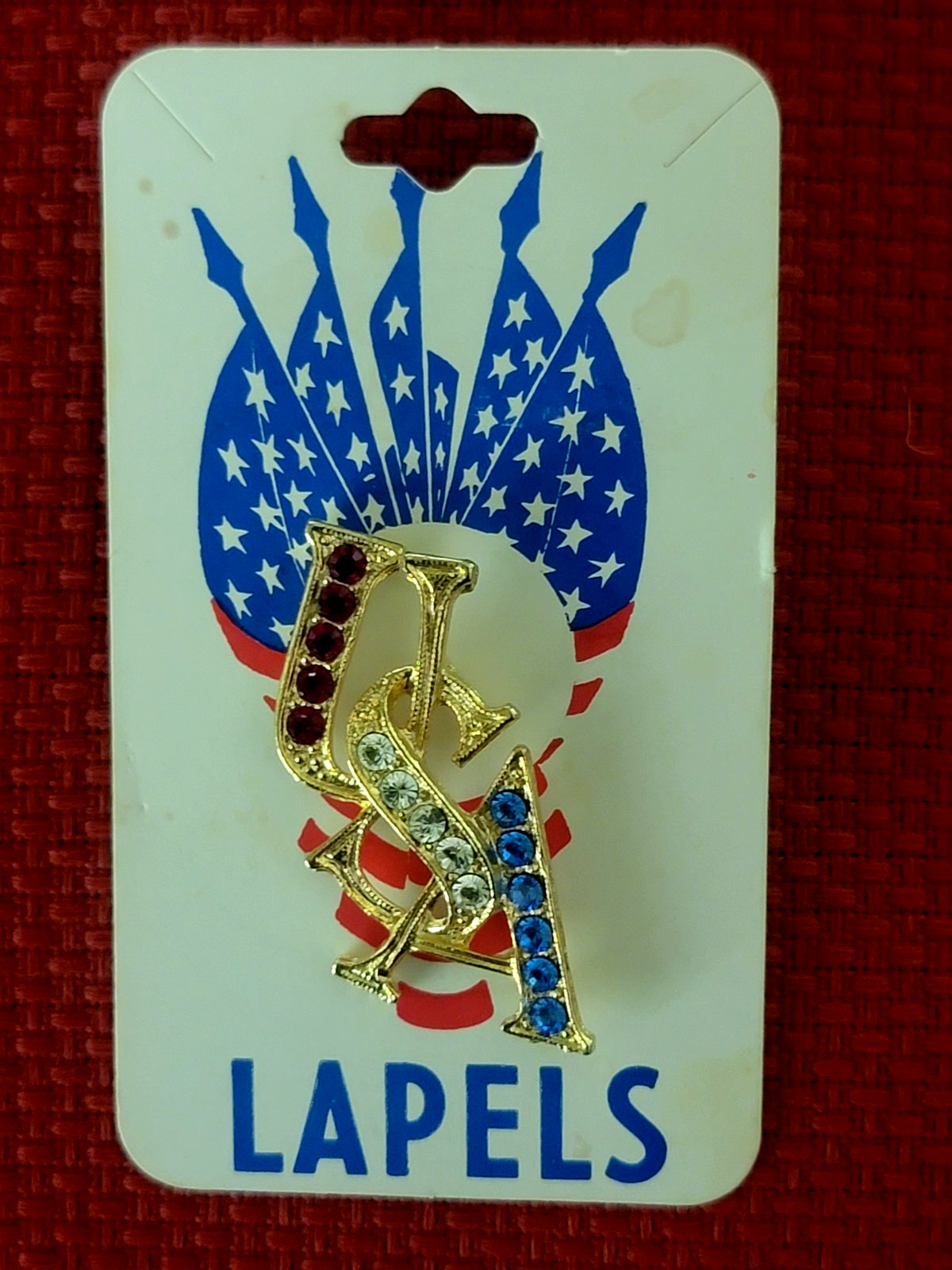 Vtg USA Rhinestone Red White Blue Patriotic Lapel Pin