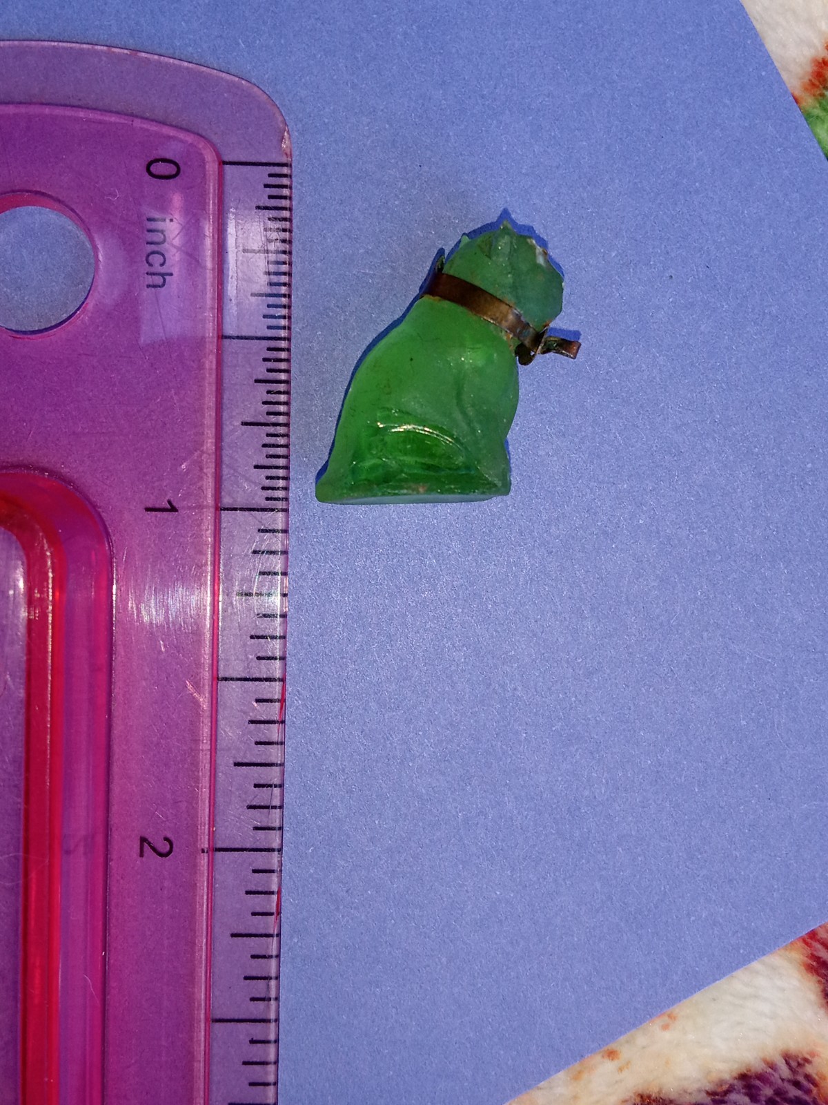 Antique, Vintage, Czech Green Pug, Bulldog Cracker Jack Glass Charm, Prize, 1″