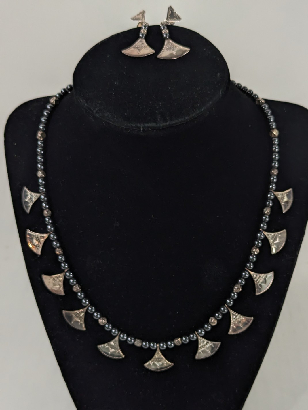 Sterling Silver Tuareg Berber Bead Necklace & Earrings African Tribal Jewelry