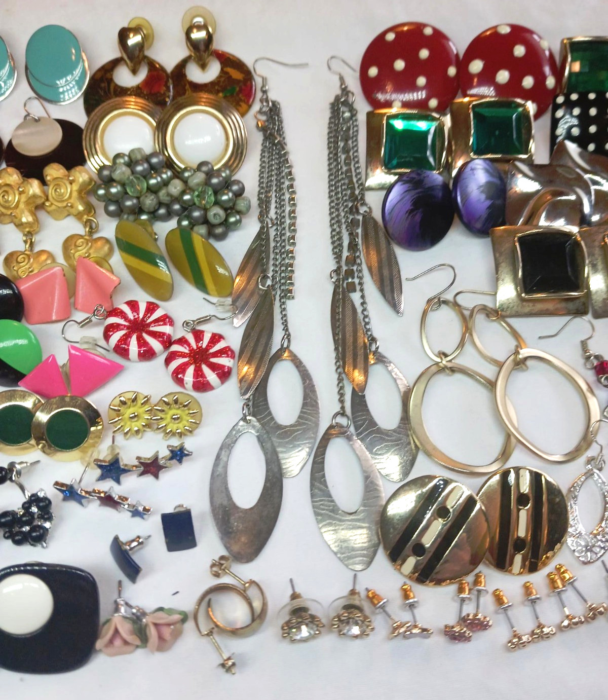Vintage / Now Junk Drawer Earring Lot 1 – 50 Pairs Wearable Mixed Materials
