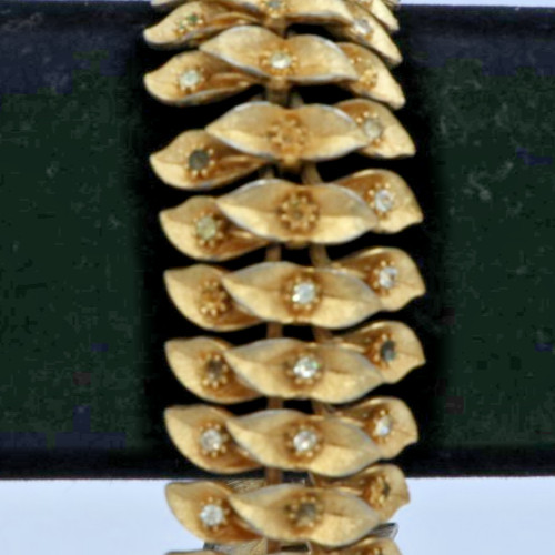 Vintage Gold Tone Leaf Rhinestone Bracelet Craft Repair Restoration