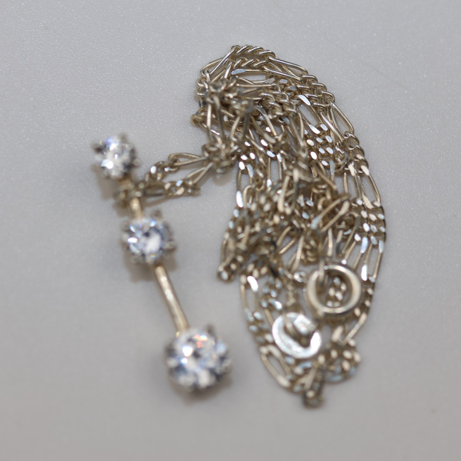 Bar Drop Triple Gemstone Pendant Necklace Sterling Silver