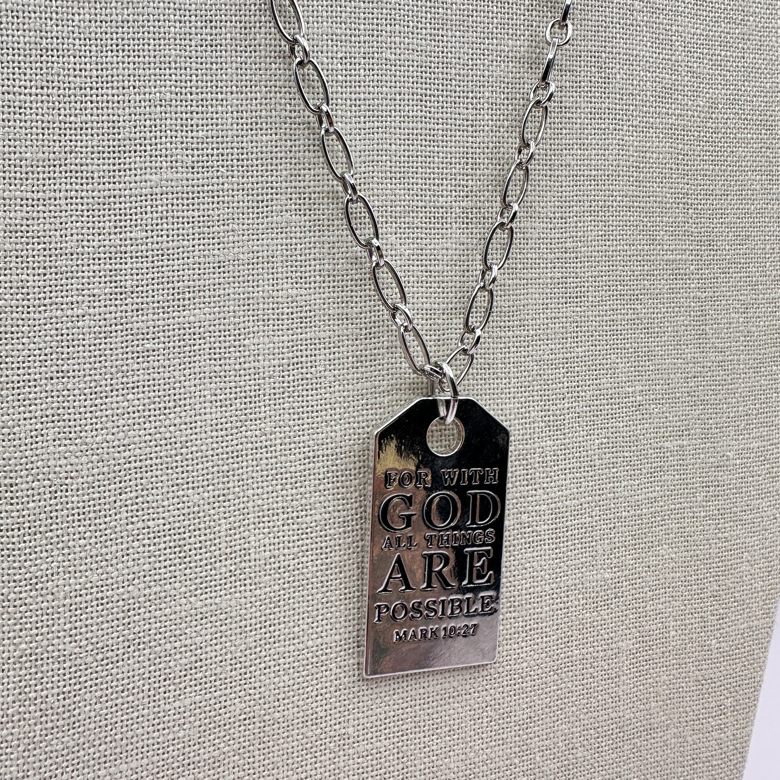 Vintage 90s Silver Tone Mark 10:27 Dog Tag Pendant Necklace Classic Jewelry