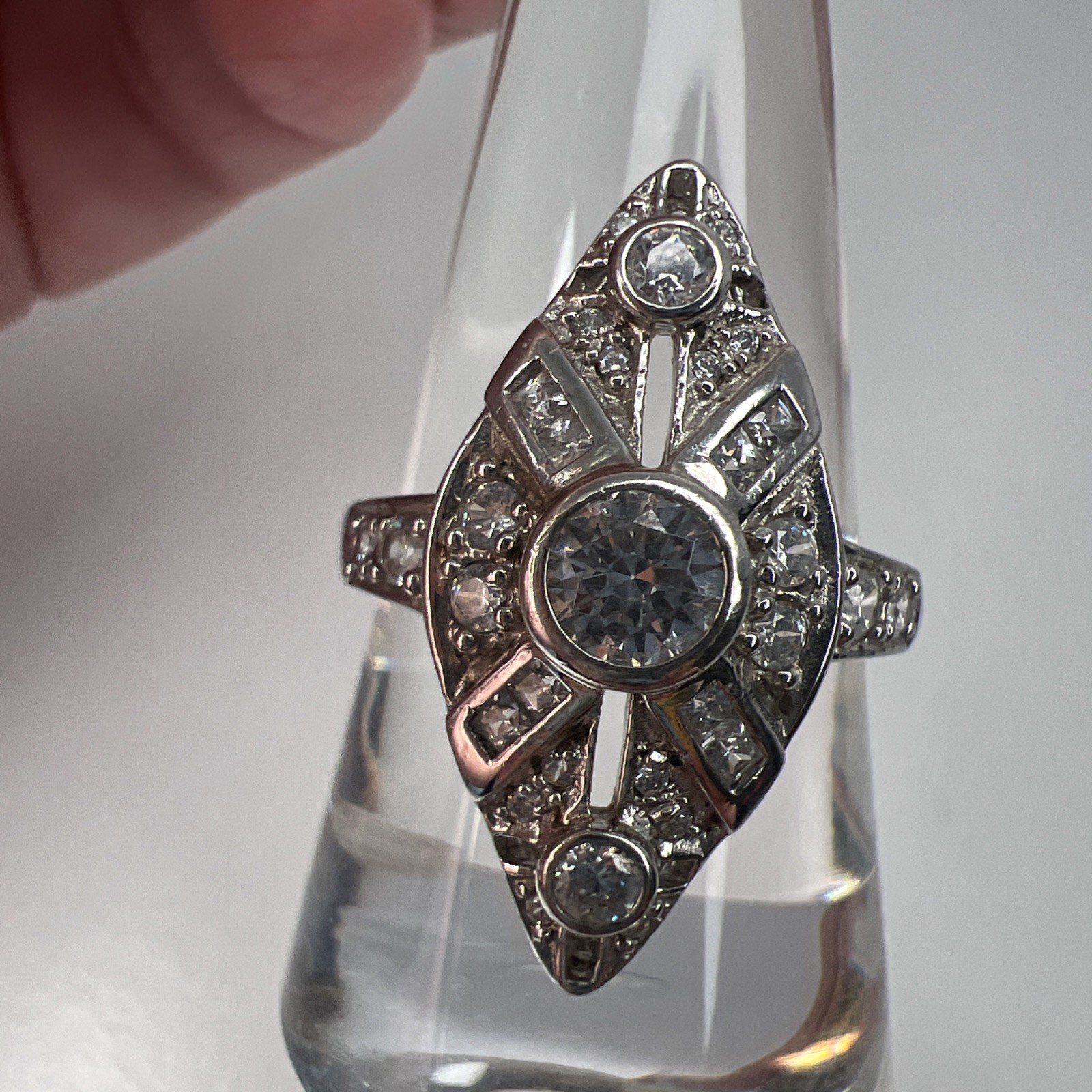 Sterling Silver 925 Art Deco Style CZ Ring Size 8.75